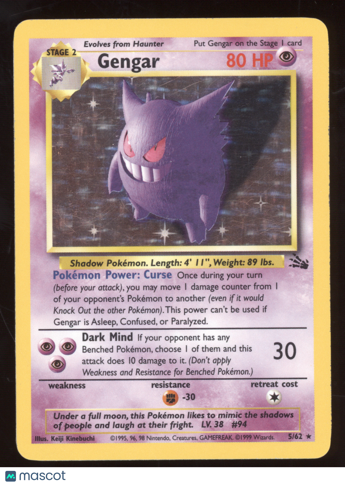 1999 Fossil Gengar Holo Rare #5/62