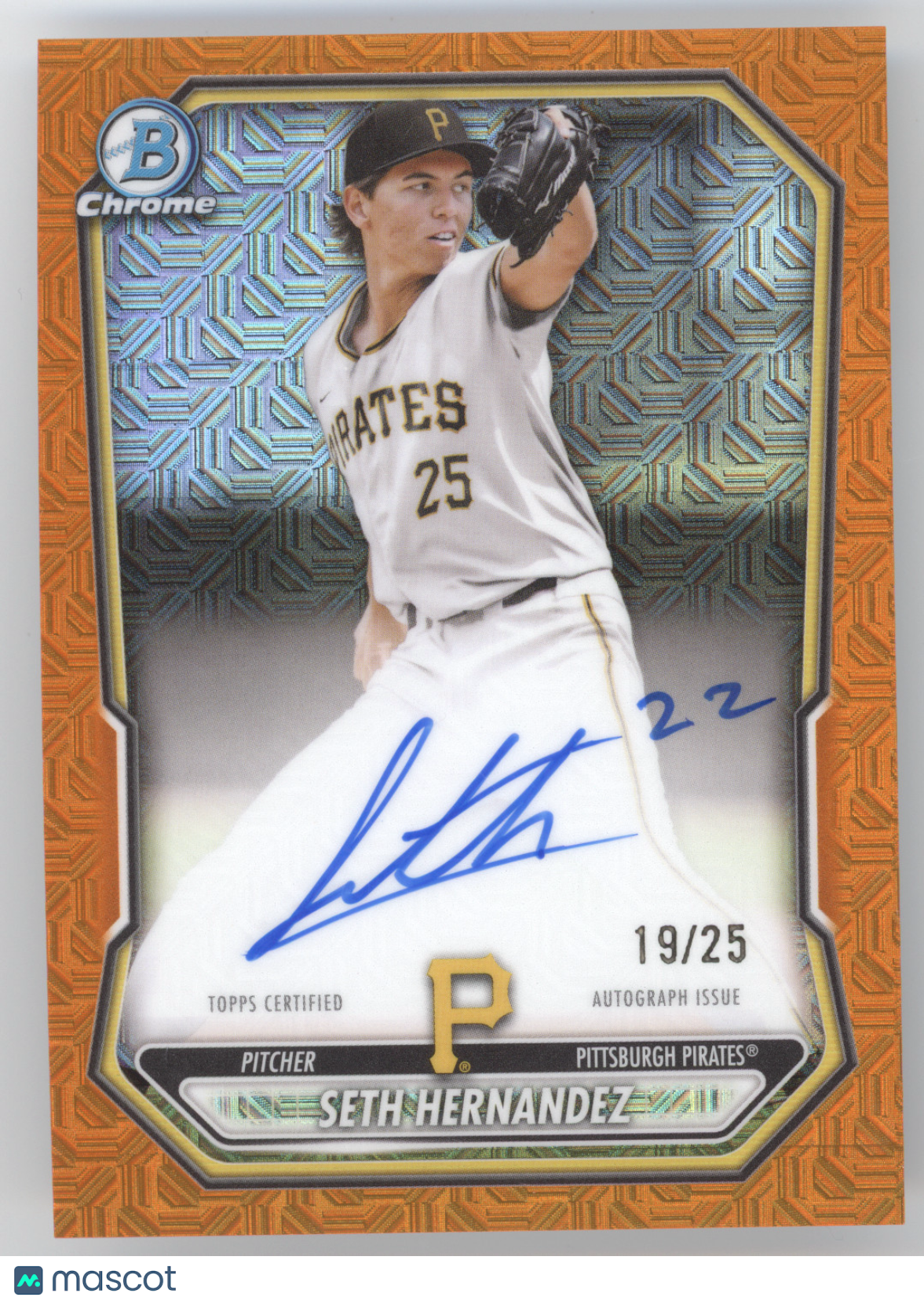 2026 Bowman Chrome Prospect Autograph Seth Hernandez #BMA-SH Orange Mojo 15/25