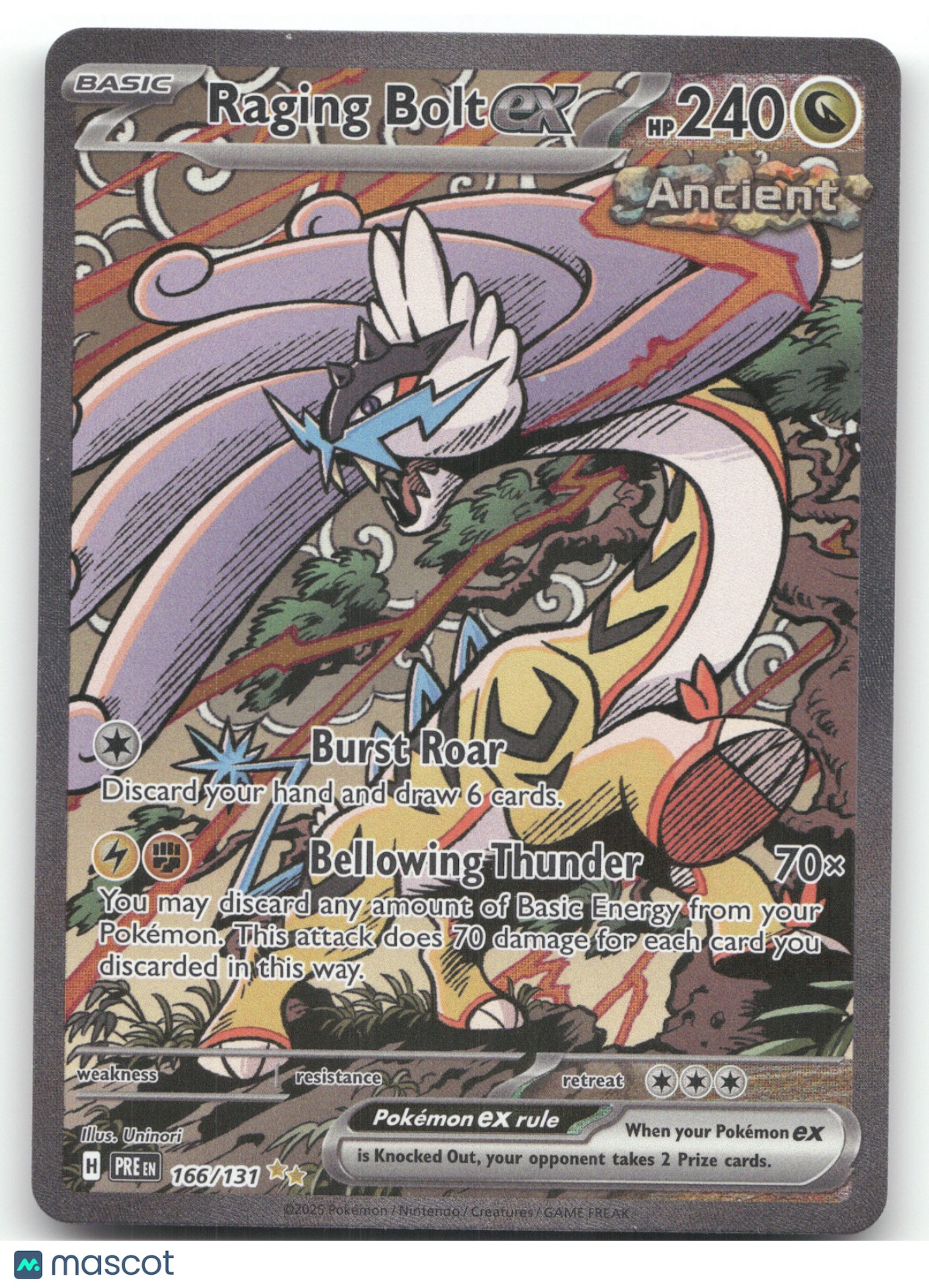 2025 Prismatic Evolutions Raging Bolt ex Secret Rare #166/131