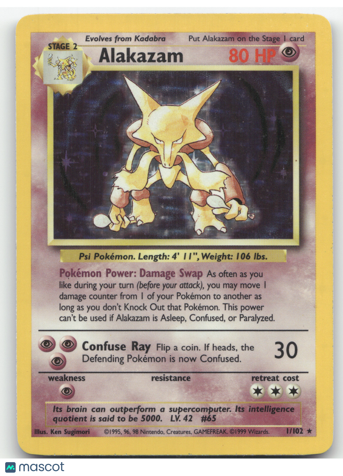 1999 Base Set Alakazam Holo Rare #1/102