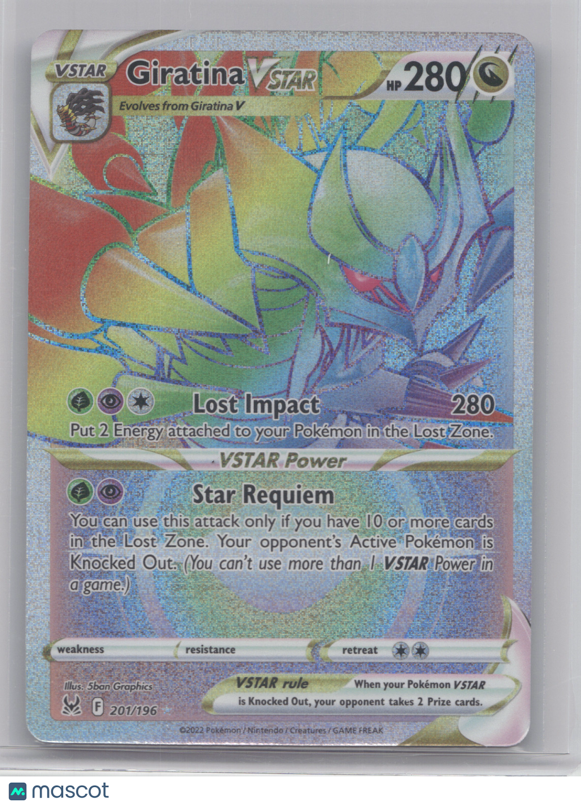 2022 Lost Origin Giratina VSTAR Rainbow Secret Rare #201/196