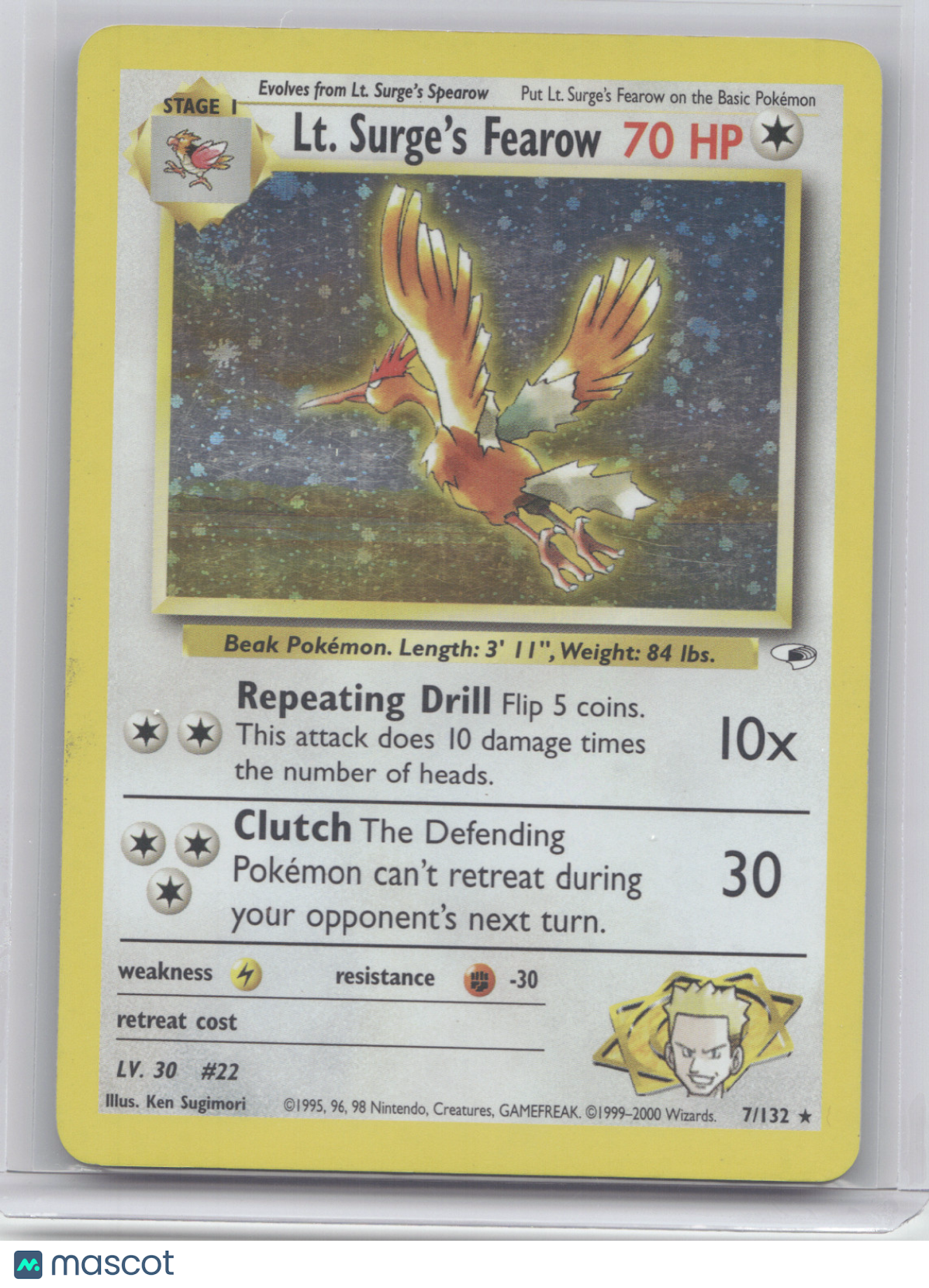 2000 Gym Heroes Lt. Surge's Fearow Holo Rare #7/132