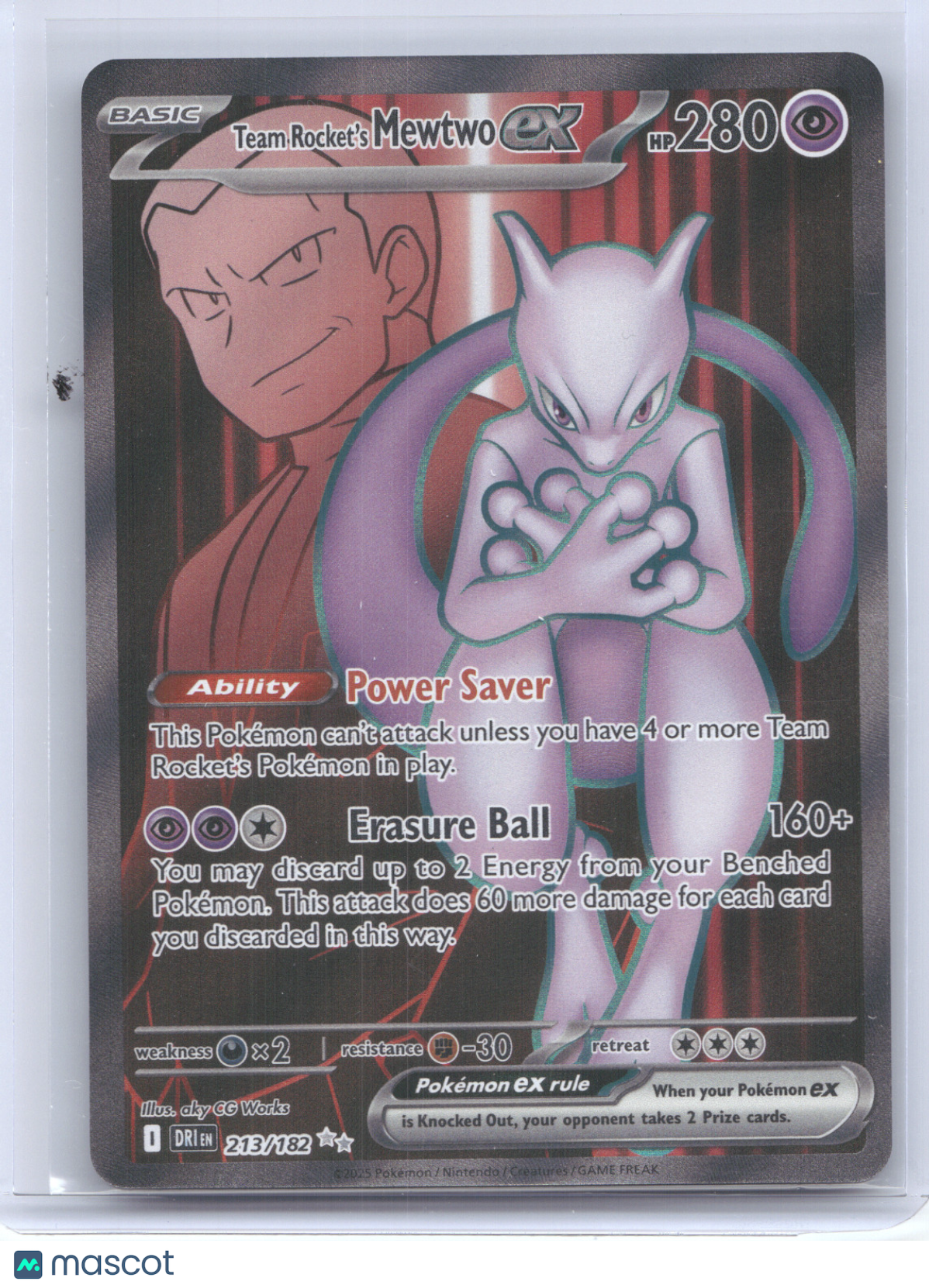 2025 Destined Rivals Team Rocket's Mewtwo ex Secret Rare #213/182