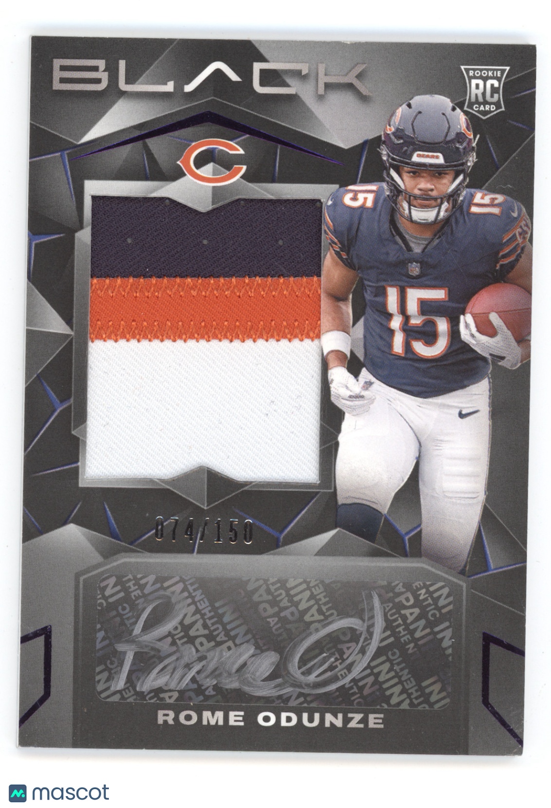 2024 Panini Black Football Rome Odunze #206 Royal 074/150 Autograph Patch RC