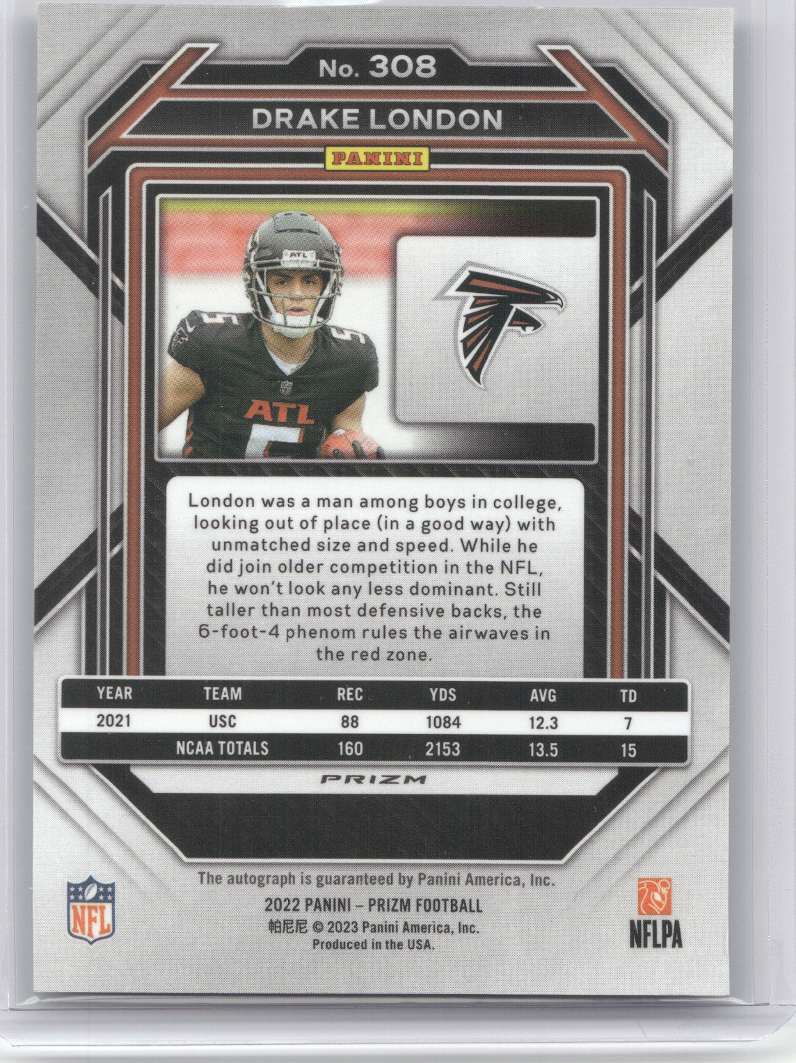2022 Panini Prizm Drake London #308 Autograph Silver RC