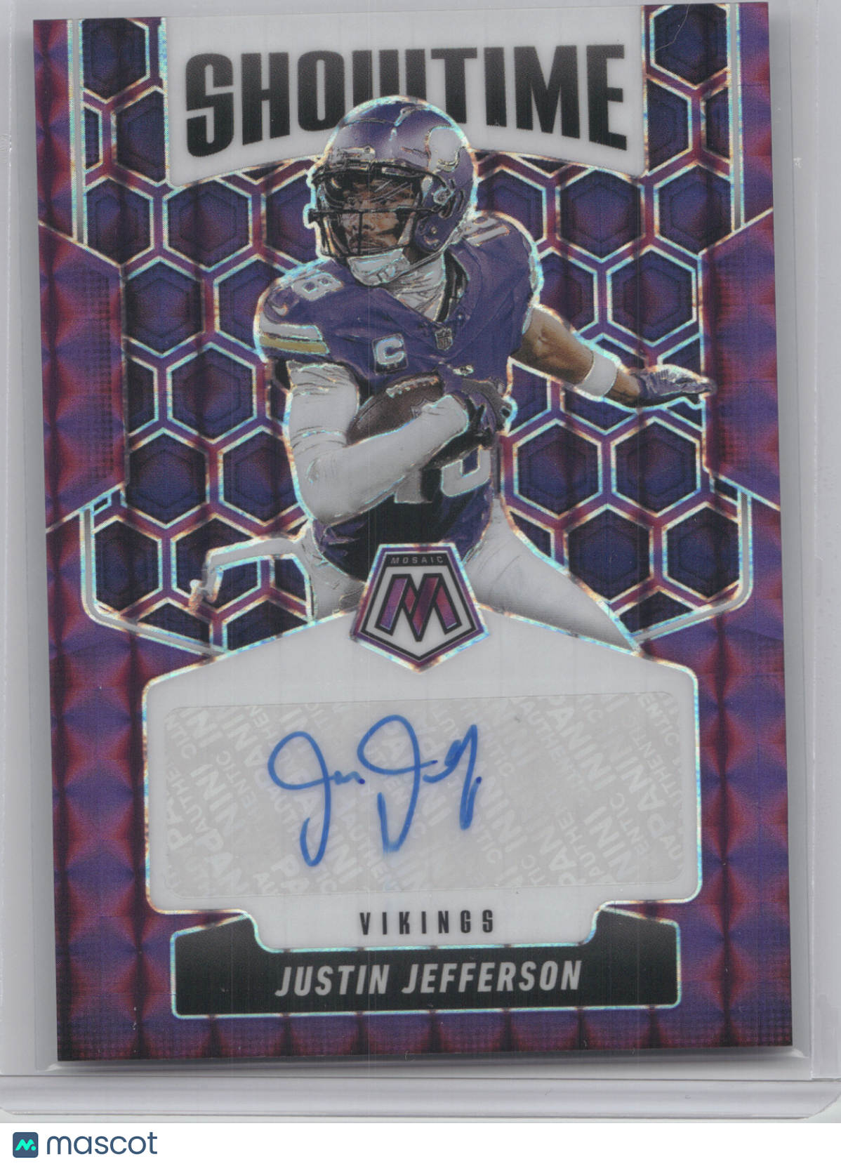 2025 Panini Mosaic Showtime Signatures Justin Jefferson #SOS-JJE Purple 04/49