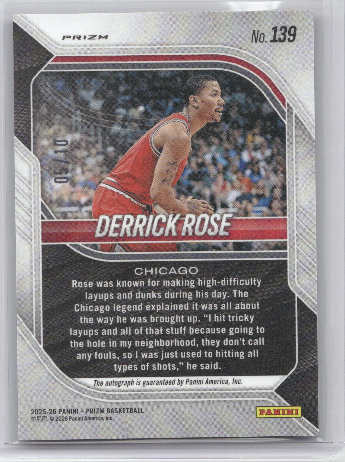 2025 Panini Prizm Derrick Rose #139 Autograph Gold 01/50