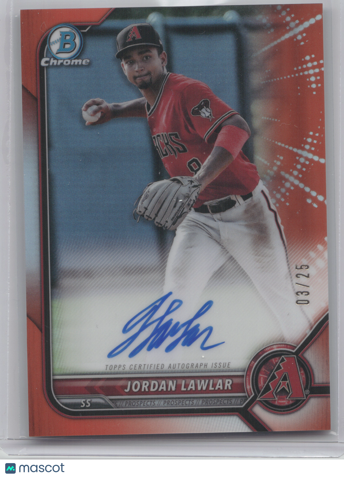 2022 Bowman Chrome Prospect Autograph Jordan Lawlar #JLR Orange Refractor 03/25