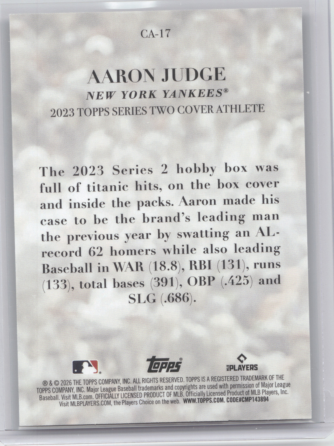 2026 Topps Series 2 Cover Athlete Aaron Judge #CA-17 03/75