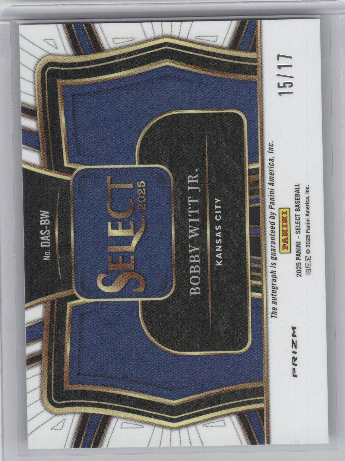 2025 Panini Select Diamond Action Signatures Bobby Witt Jr. #DAS-BW Mojo 15/17