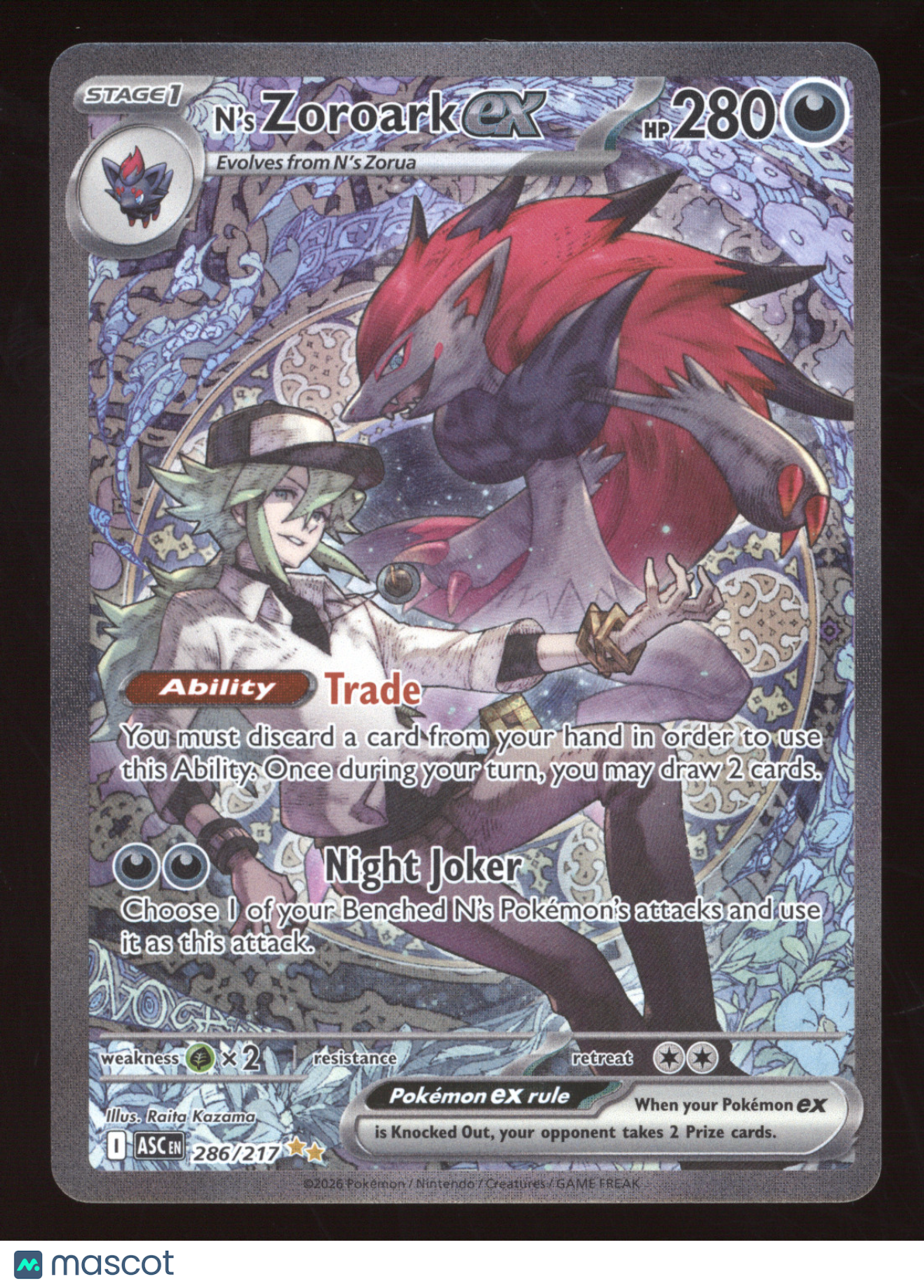 2026 Mega Evolution Ascended Heroes N'S Zoroark ex Secret Rare #286/217