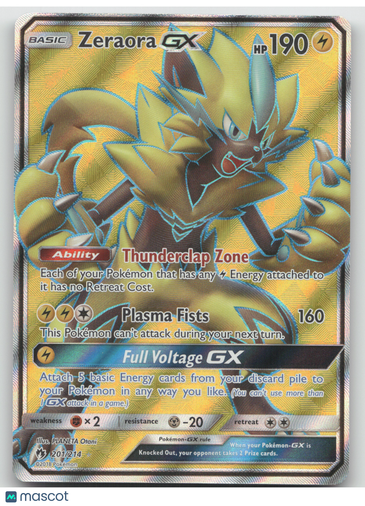 2018 Lost Thunder Zeraora GX Ultra Rare #201/214