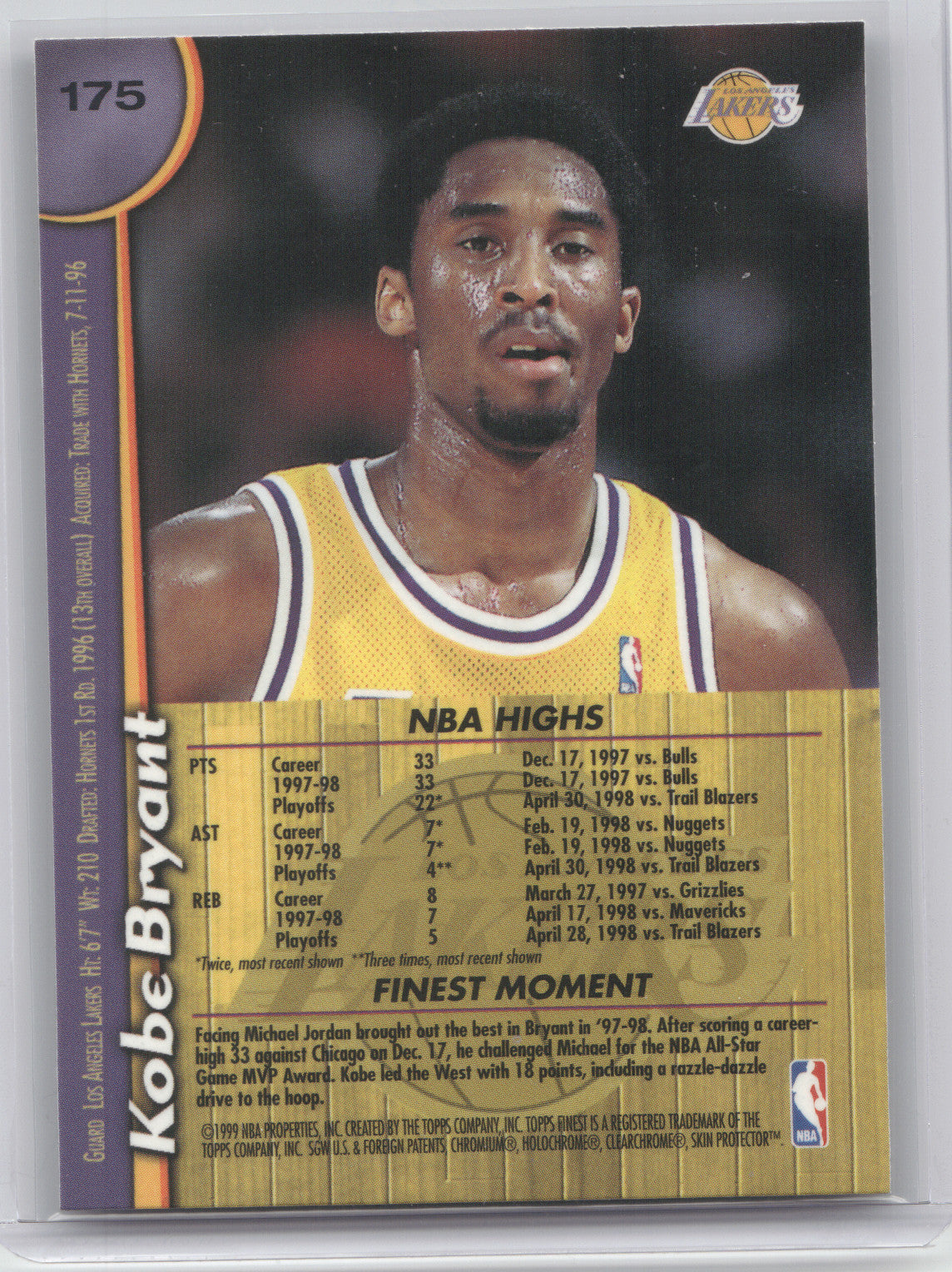 1999 Topps Finest Kobe Bryant #175 With Coating