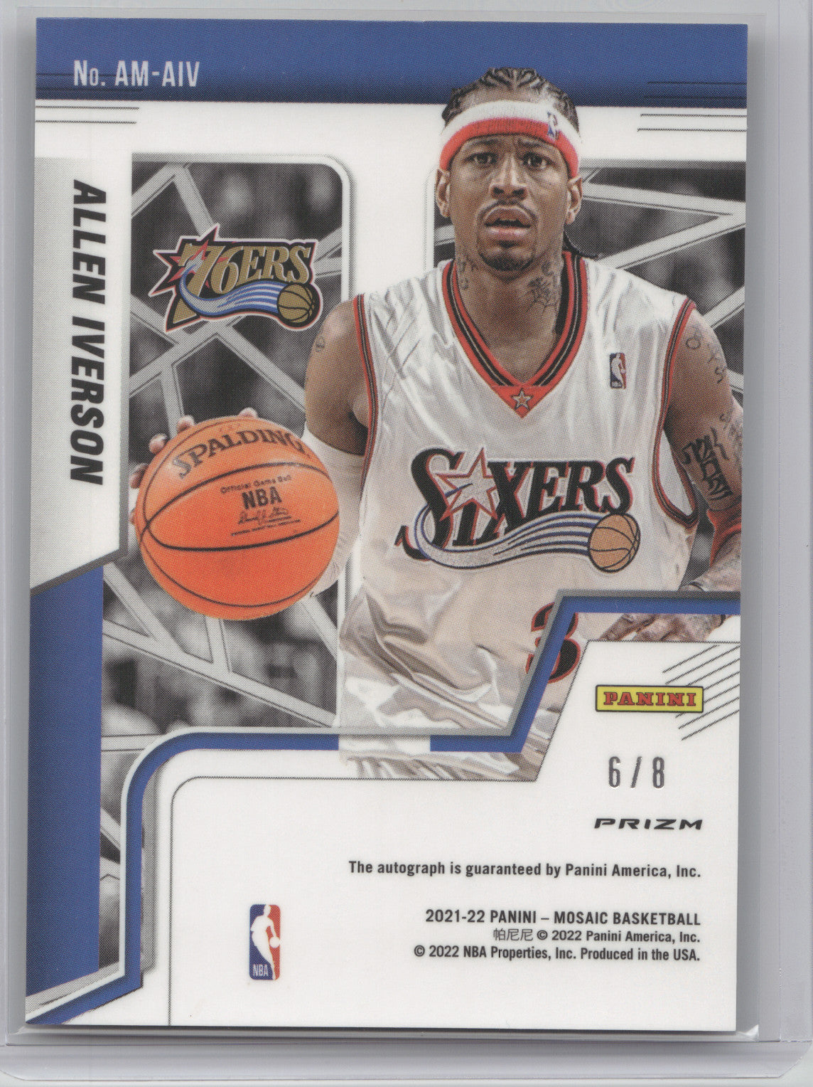 2021 Panini Mosaic Autographs Allen Iverson #AM-AIV Choice Black Gold 6/8