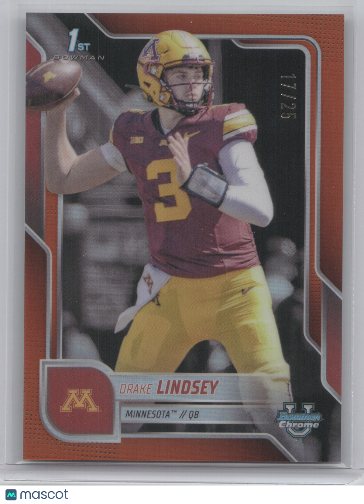 2025 Bowman Chrome University Drake Lindsey #96 Orange Refractor 17/25
