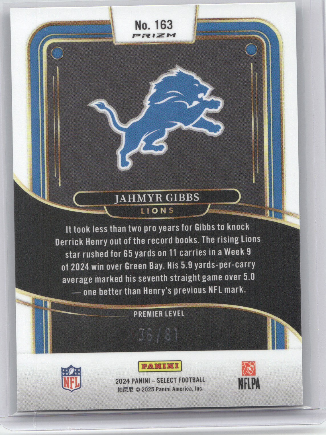 2024 Panini Select Football Jahmyr Gibbs #163 Dragon Scale Prizm 36/81