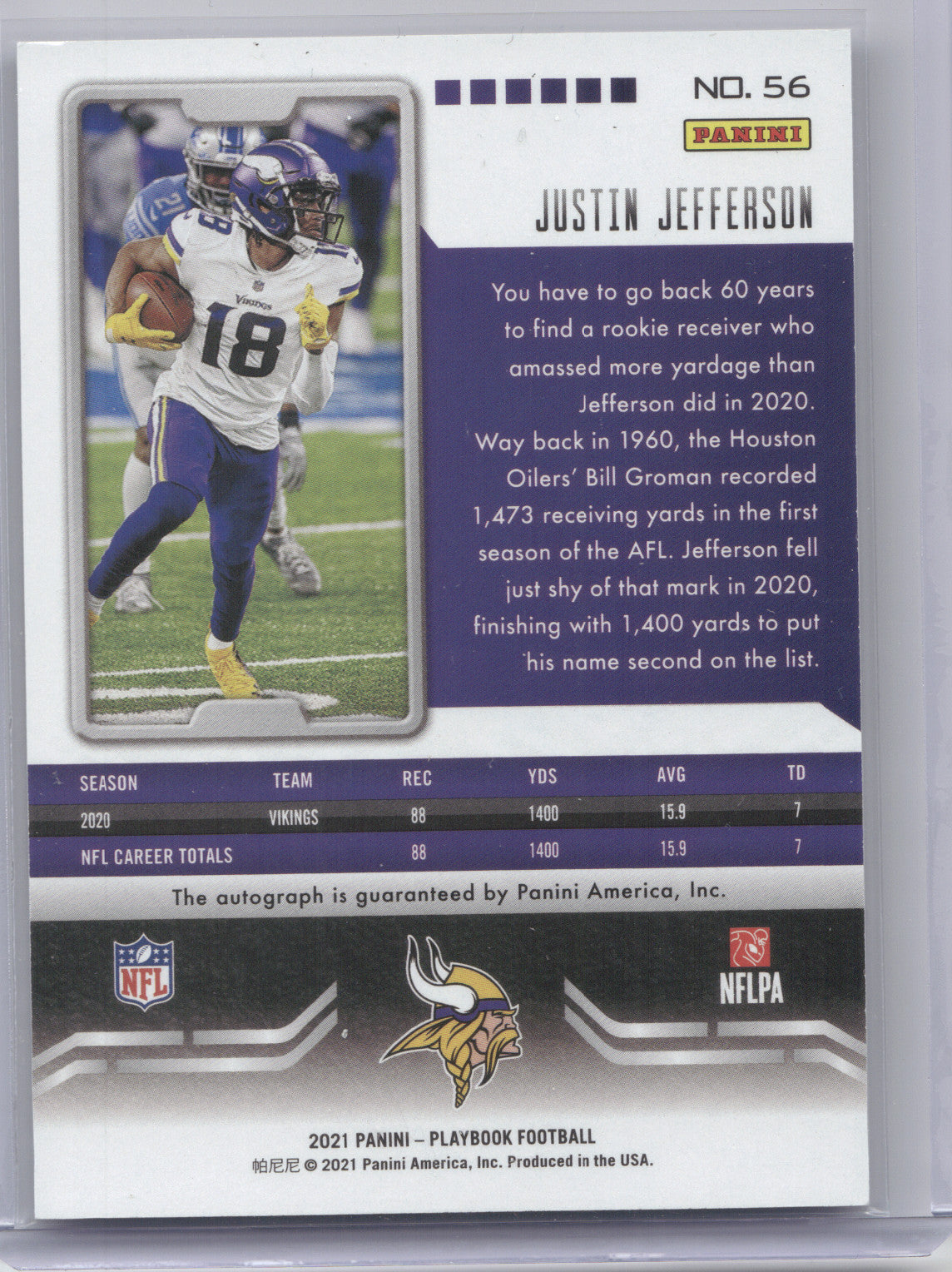 2021 Panini Playbook Autographs Justin Jefferson #56 Purple 19/49