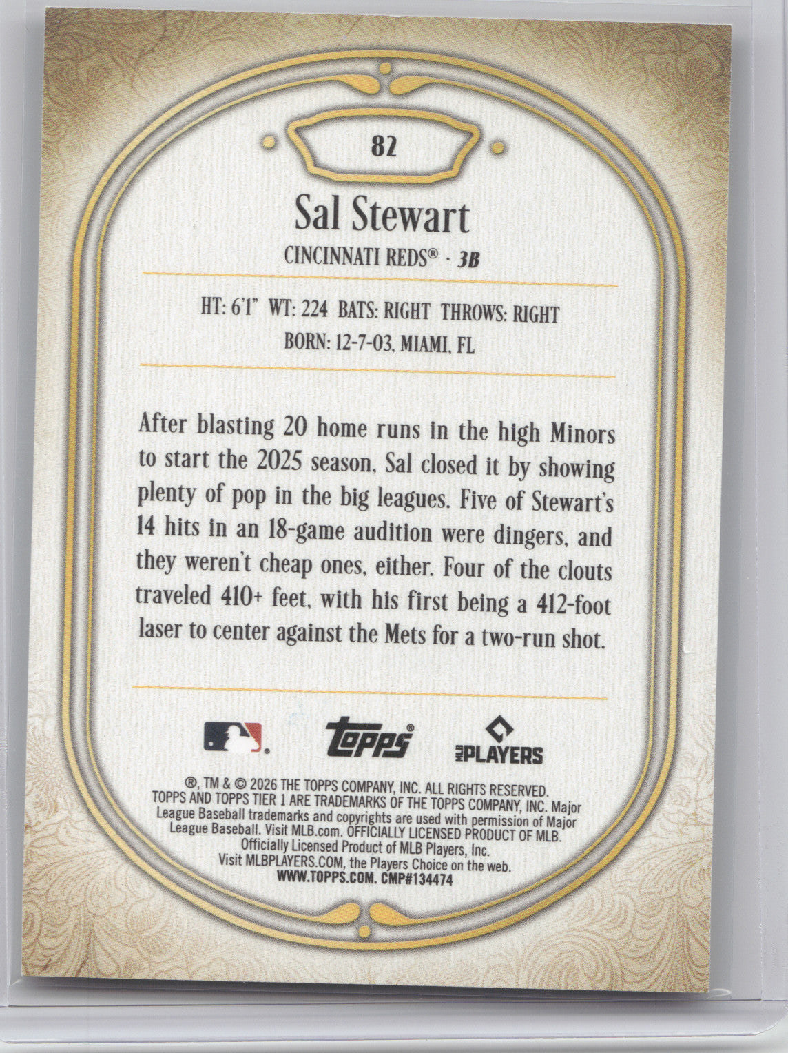 2026 Topps Tier One Sal Stewart #82 Green 16/99