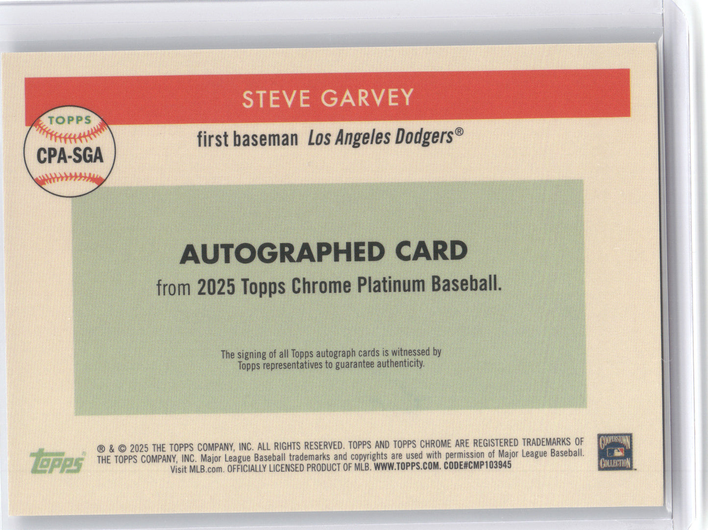 2025 Topps Chrome Platinum Autograph Steve Garvey #CPA-SGA