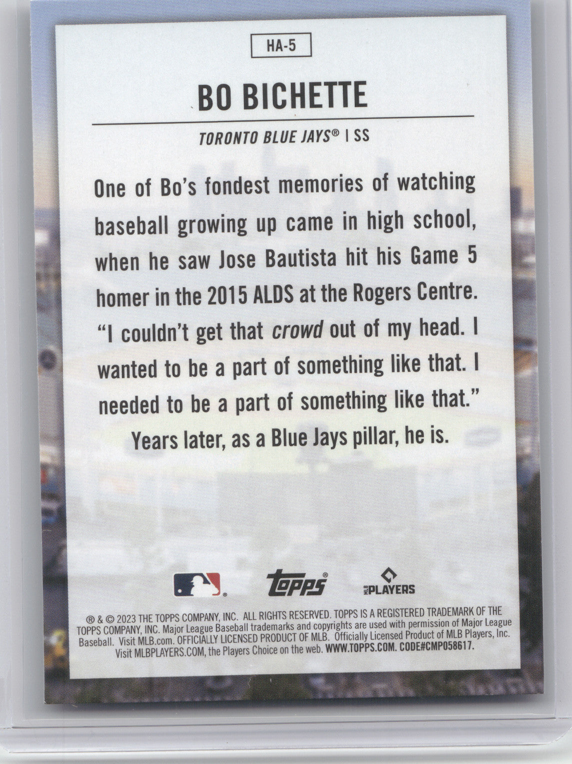 2023 Topps Home Field Advantage Bo Bichette #HA-5