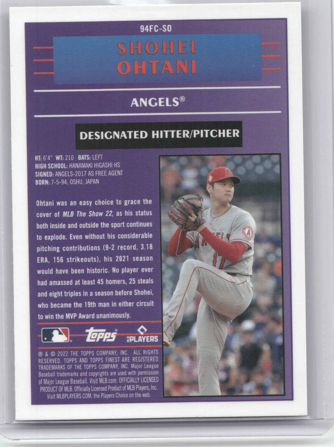 2022 Topps Finest 1994 Cornerstones Shohei Ohtani #94FC-SO