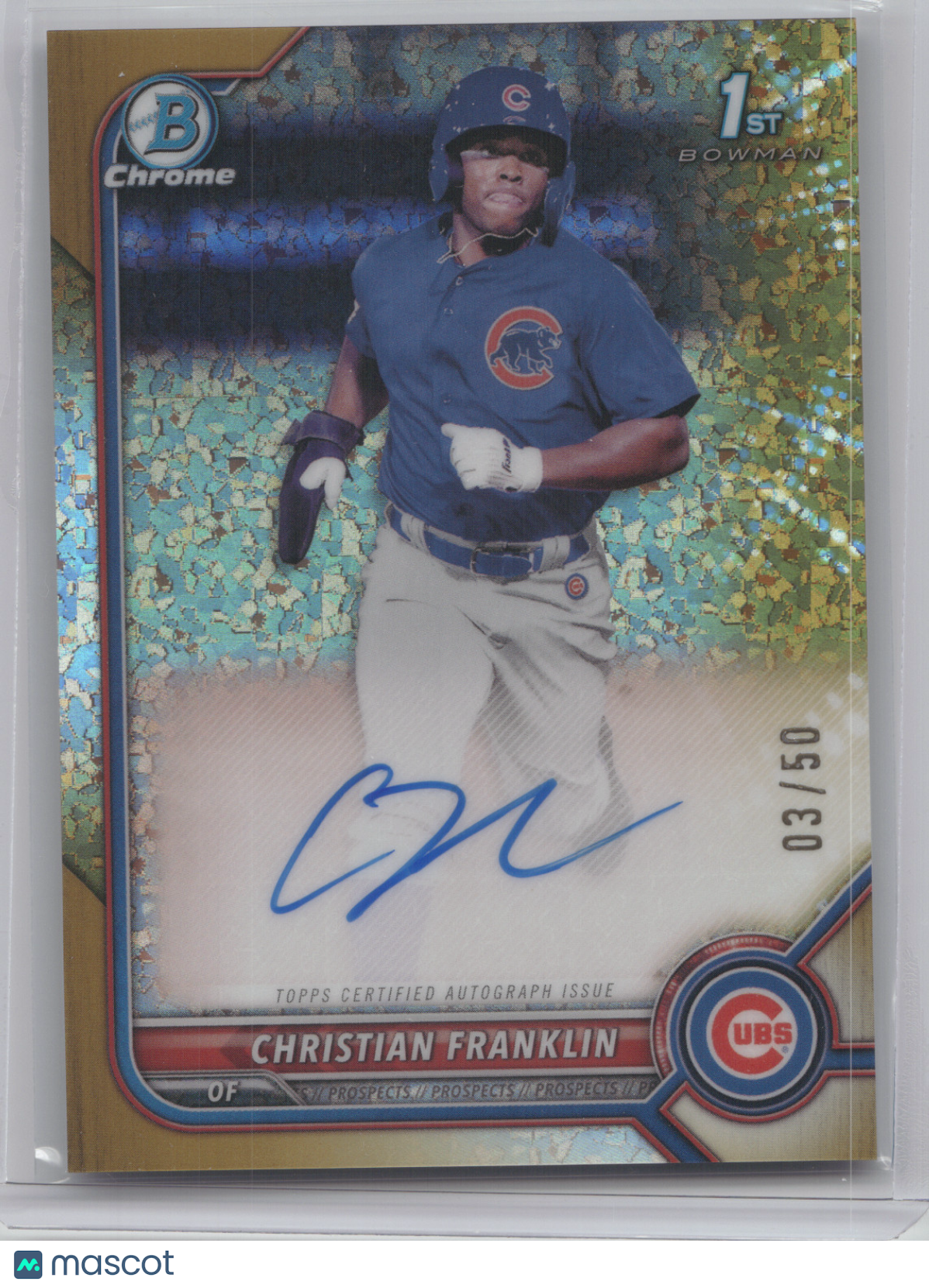 2022 Bowman Chrome Prospect Auto Christian Franklin #CF Gold Mini-Diamonds 03/50