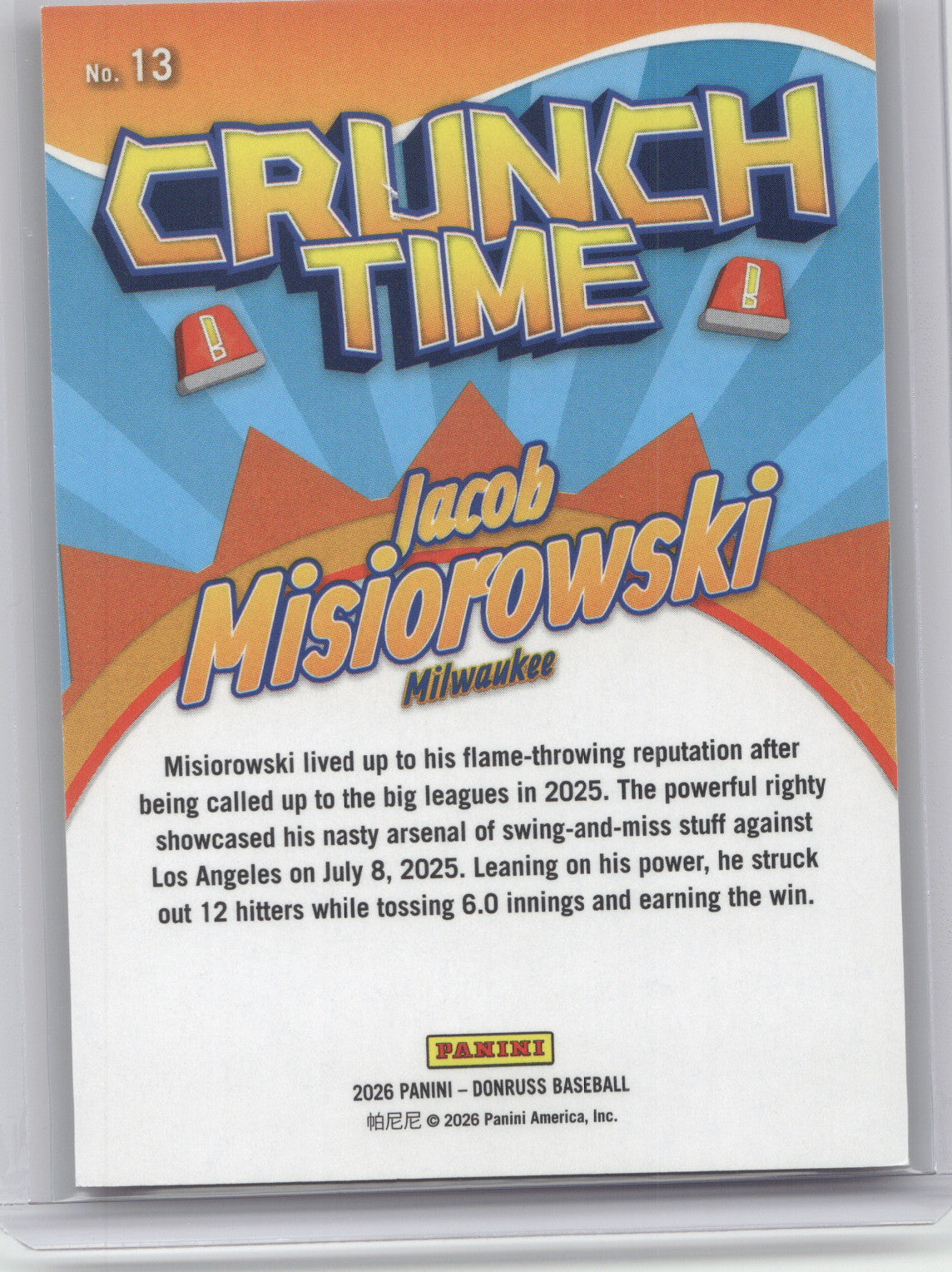 2026 Donruss Crunch Time Jacob Misiorowski #13 Red 23/99