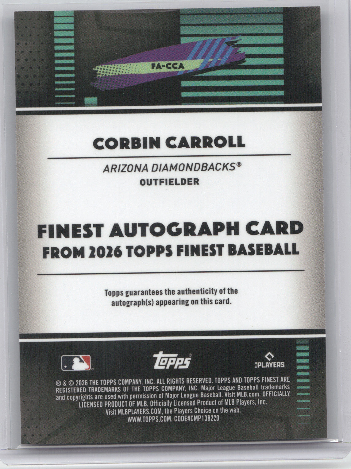 2026 Topps Finest Autograph Corbin Carroll #FA-CCA Purple Refractor 56/75