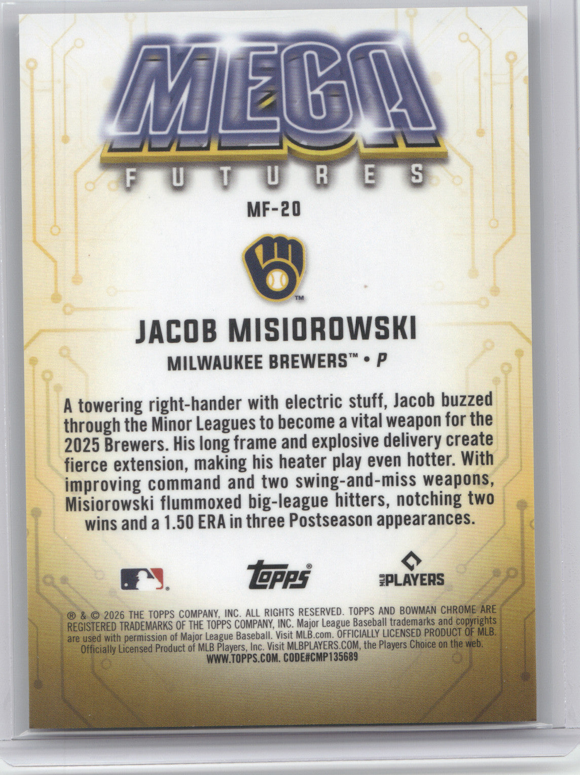2026 Bowman Chrome Mega Futures Jacob Misiorowski #MF-20 RC