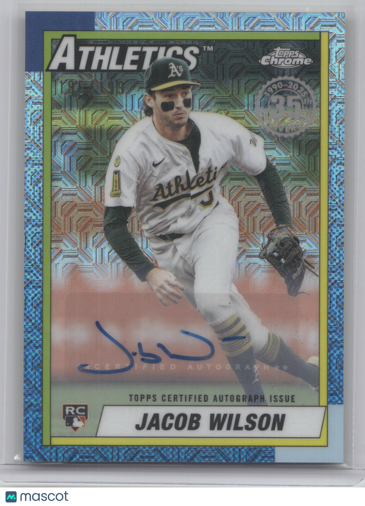 2025 Topps Chrome Update 1990 Autograph Jacob Wilson #67 Blue Mojo 196/199 RC