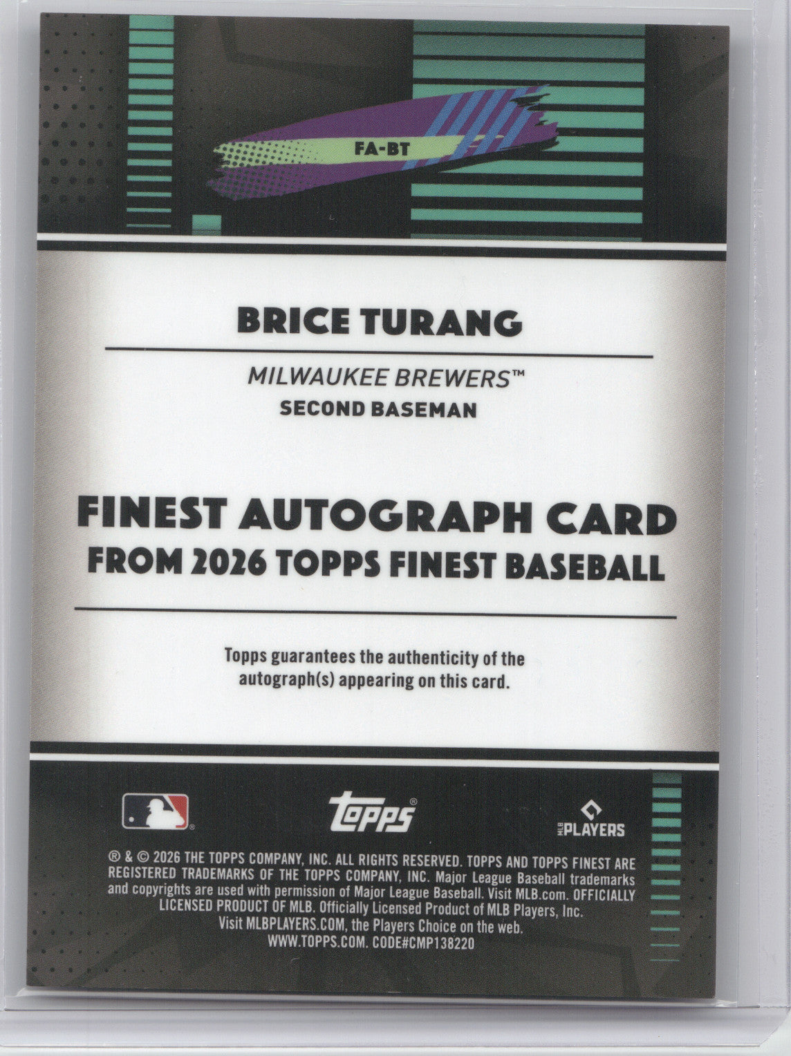 2026 Topps Finest Autograph Brice Turang #FA-BT Orange 14/25