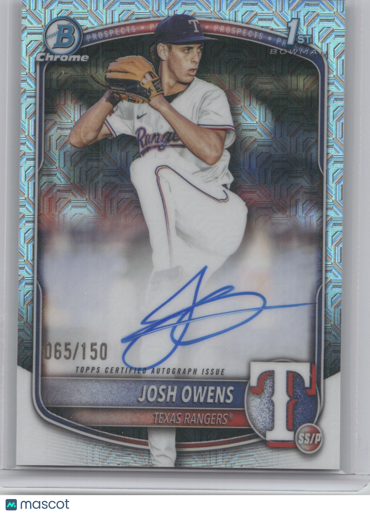 2025 Bowman Chrome Prospect Autograph Josh Owens #JO Blue Mojo Refractor 065/150
