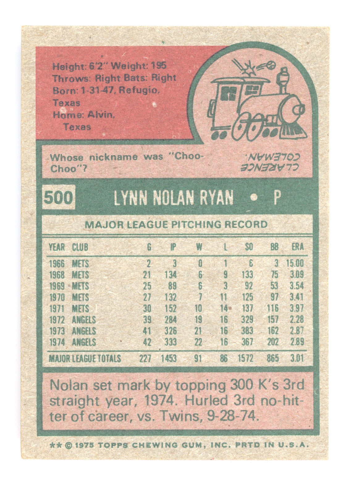 1975 Topps Nolan Ryan #500