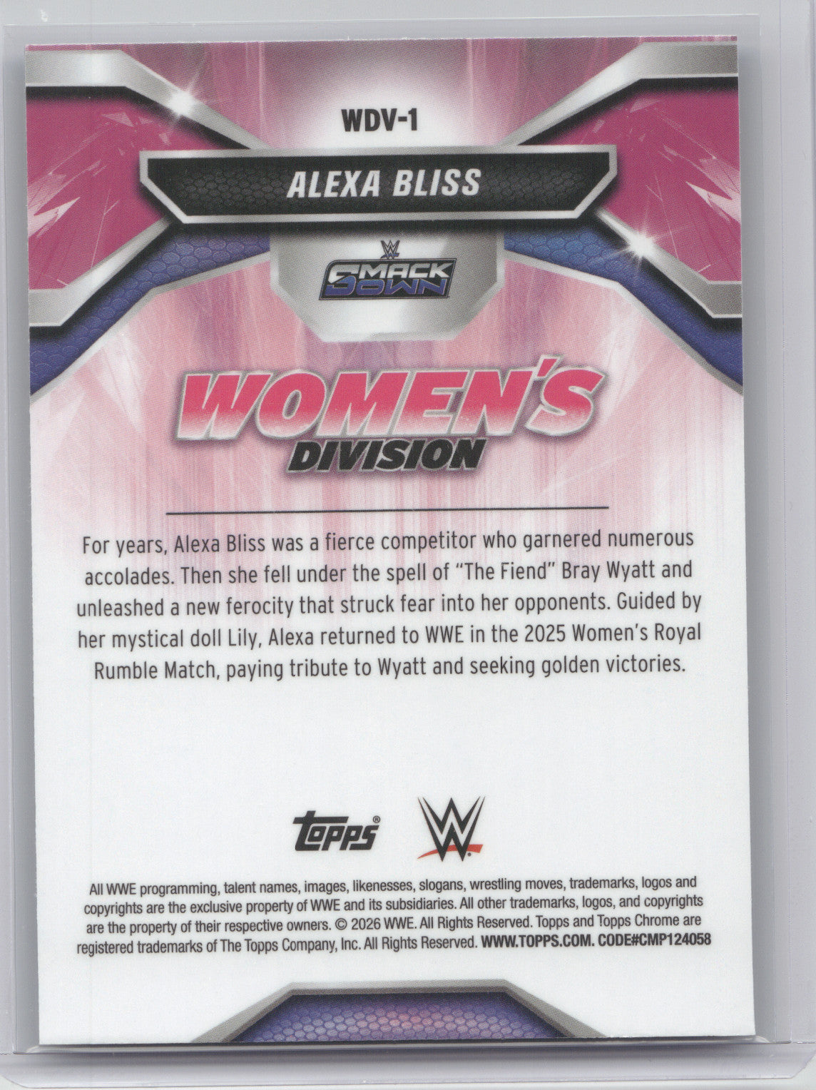 2026 Topps Chrome WWE Women's Division Alexa Bliss #WDV-1 Blue Refractor 055/150