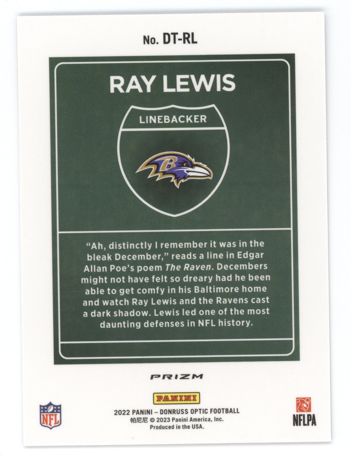 2022 Donruss Optic Downtown Ray Lewis #DT-RL