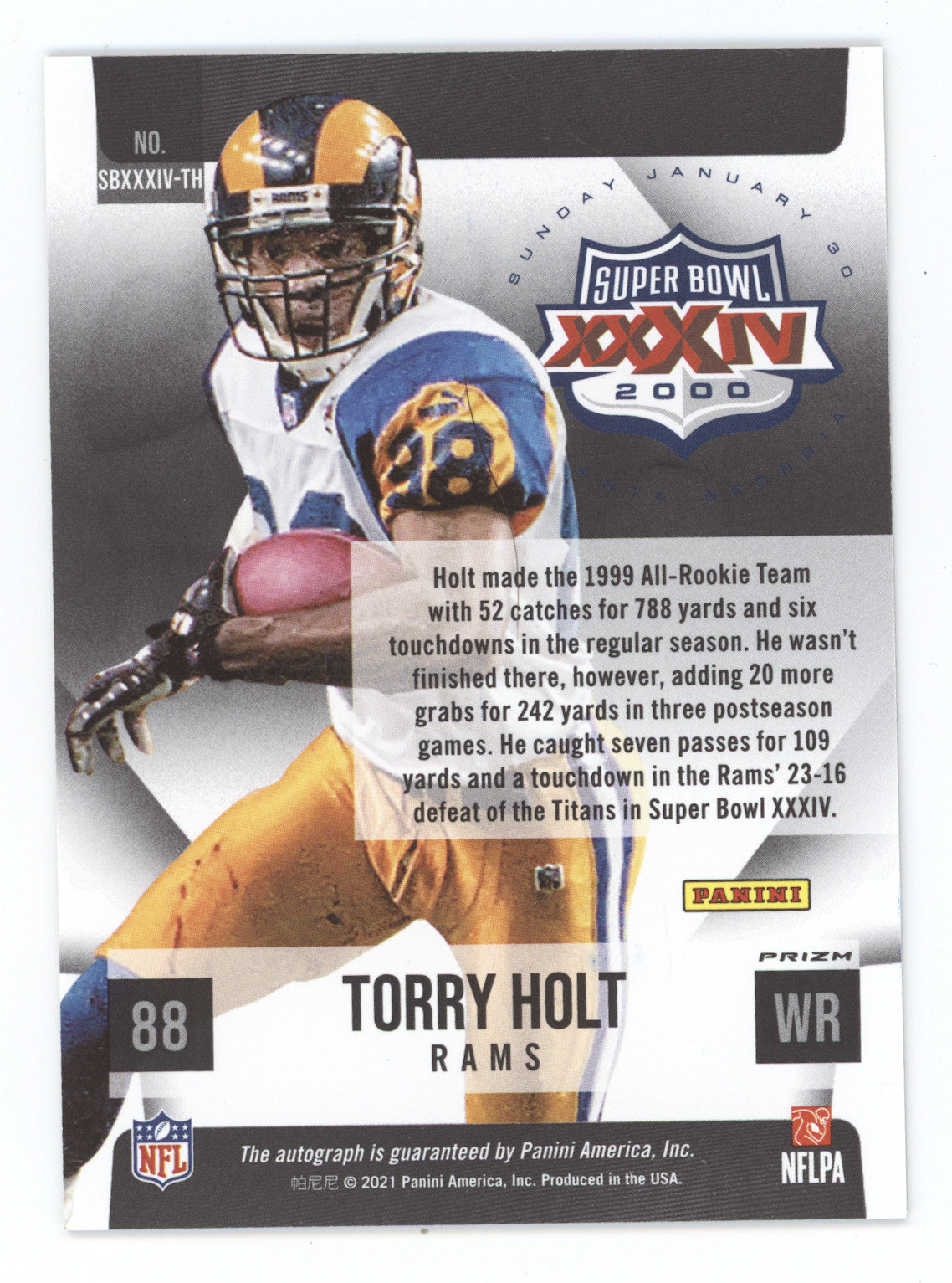2021 Panini Prizm Super Bowl Autograph Torry Holt #SBXXXIV-TH
