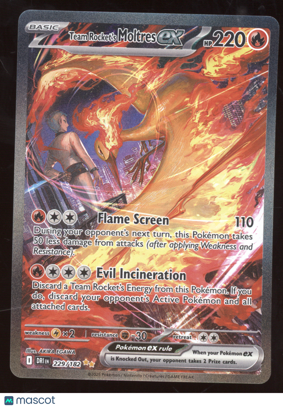 2025 Destined Rivals Team Rocket's Moltres ex Secret Rare #229/182