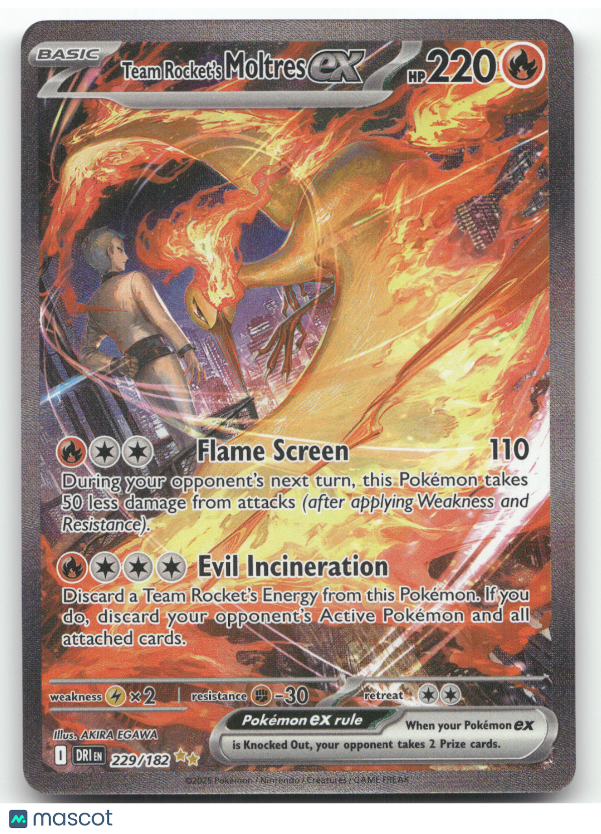 2025 Destined Rivals Team Rocket's Moltres ex Secret Rare #229/182