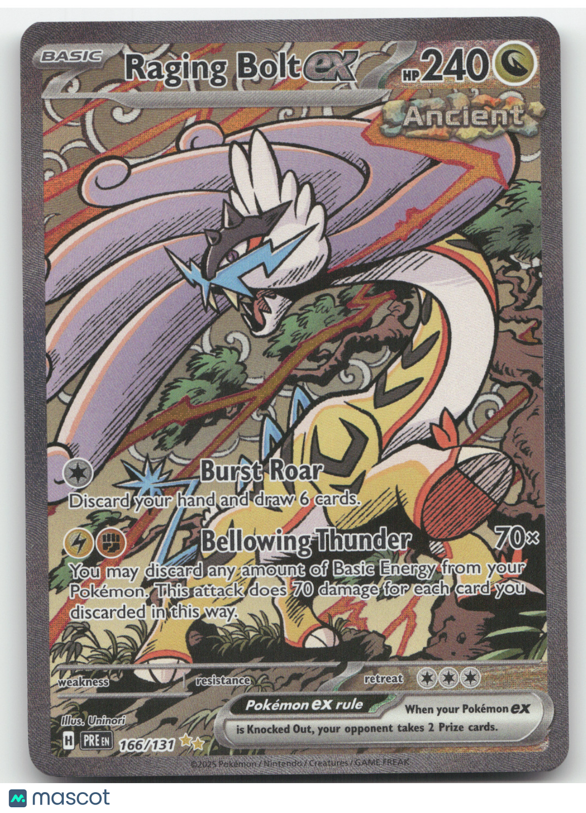 2025 Prismatic Evolutions Raging Bolt ex Secret Rare #166/131