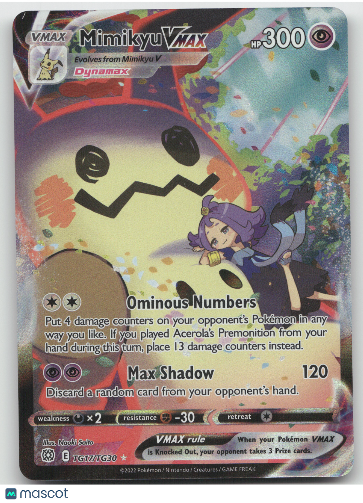 2022 Brilliant Stars Mimikyu VMAX Holo Rare #TG17/TG30