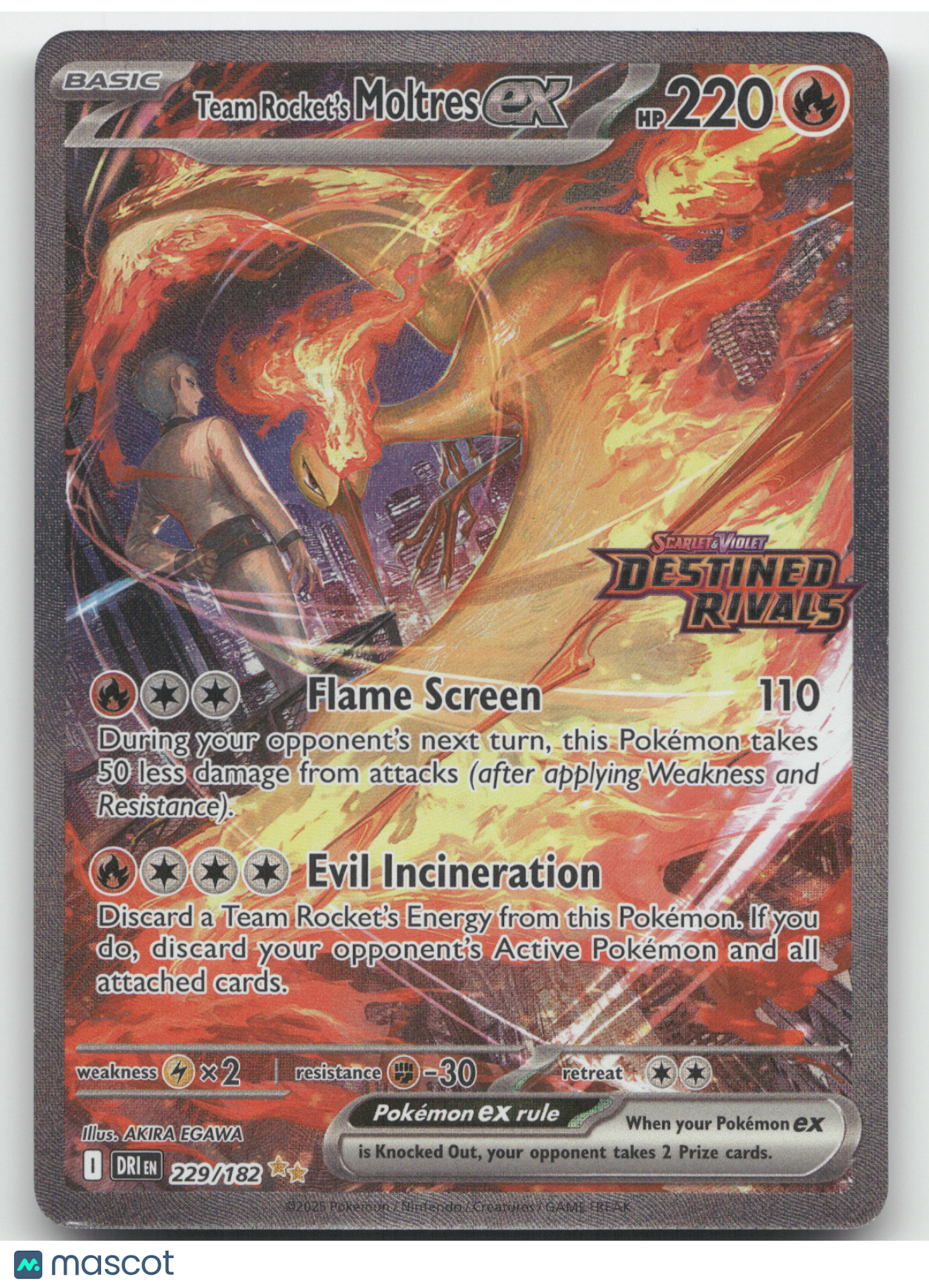 2025 Destined Rivals Team Rocket's Moltres ex (stamped) Secret Rare #229/182