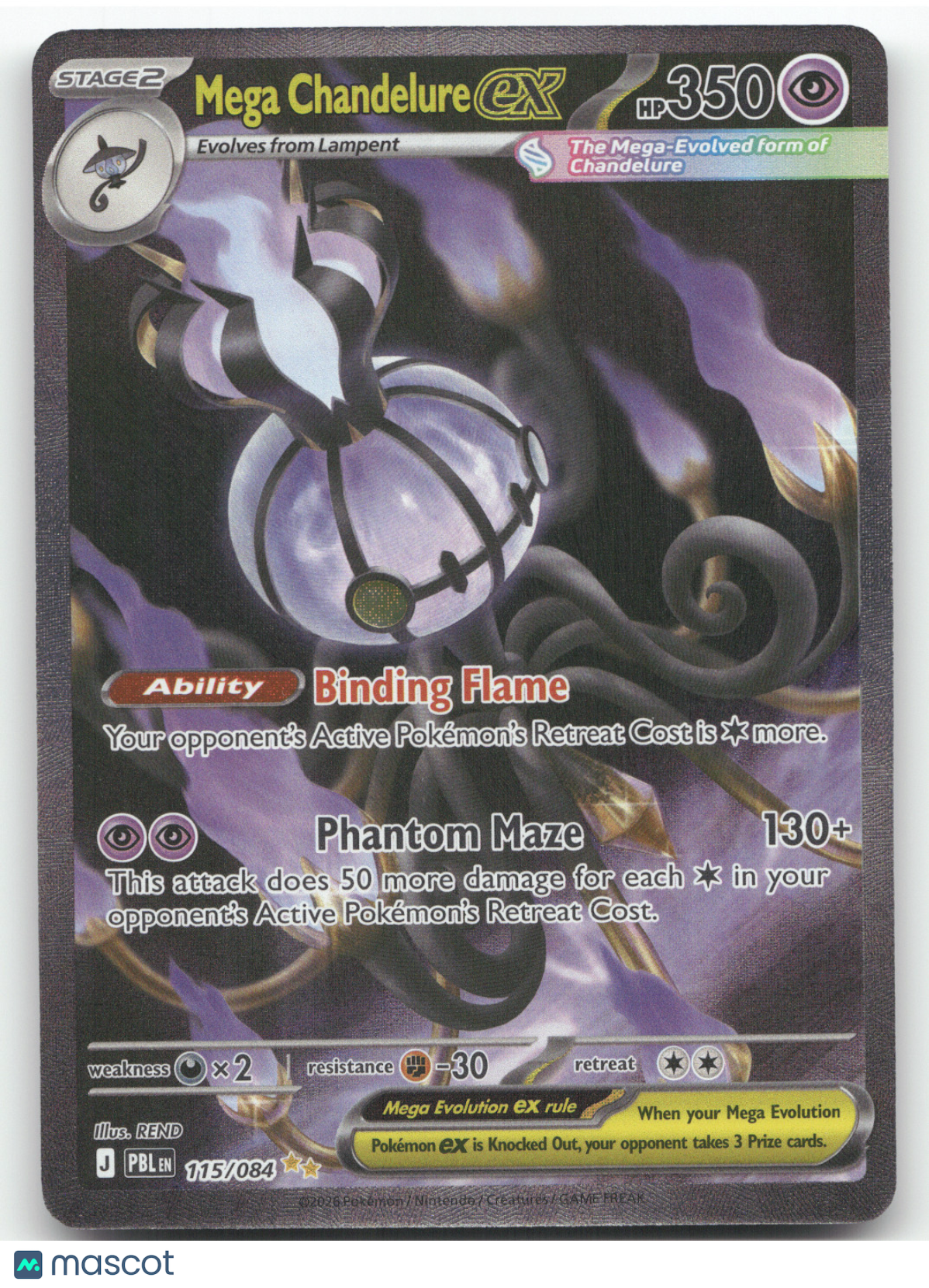 2026 Pitch Black Mega Chandelure ex Secret Rare #115/084