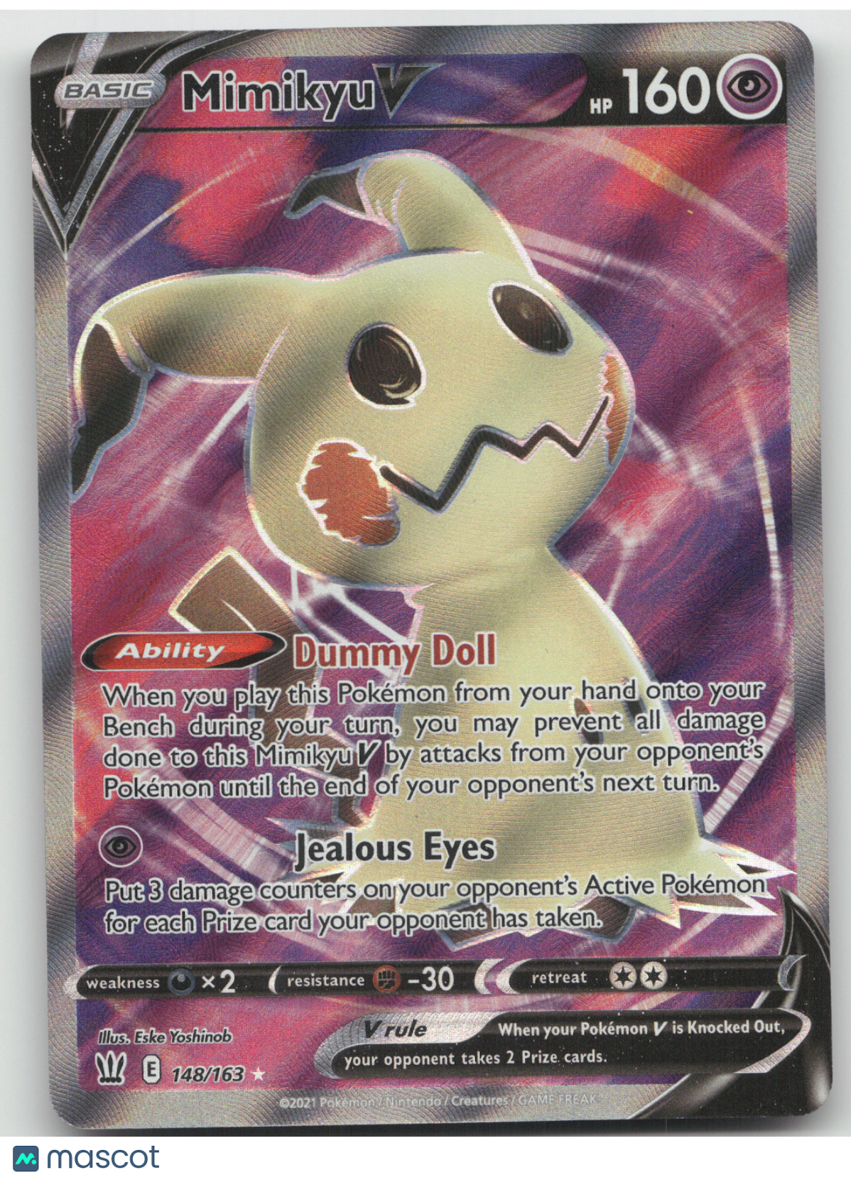 2021 Battle Styles Mimikyu V Holo Rare #148/163