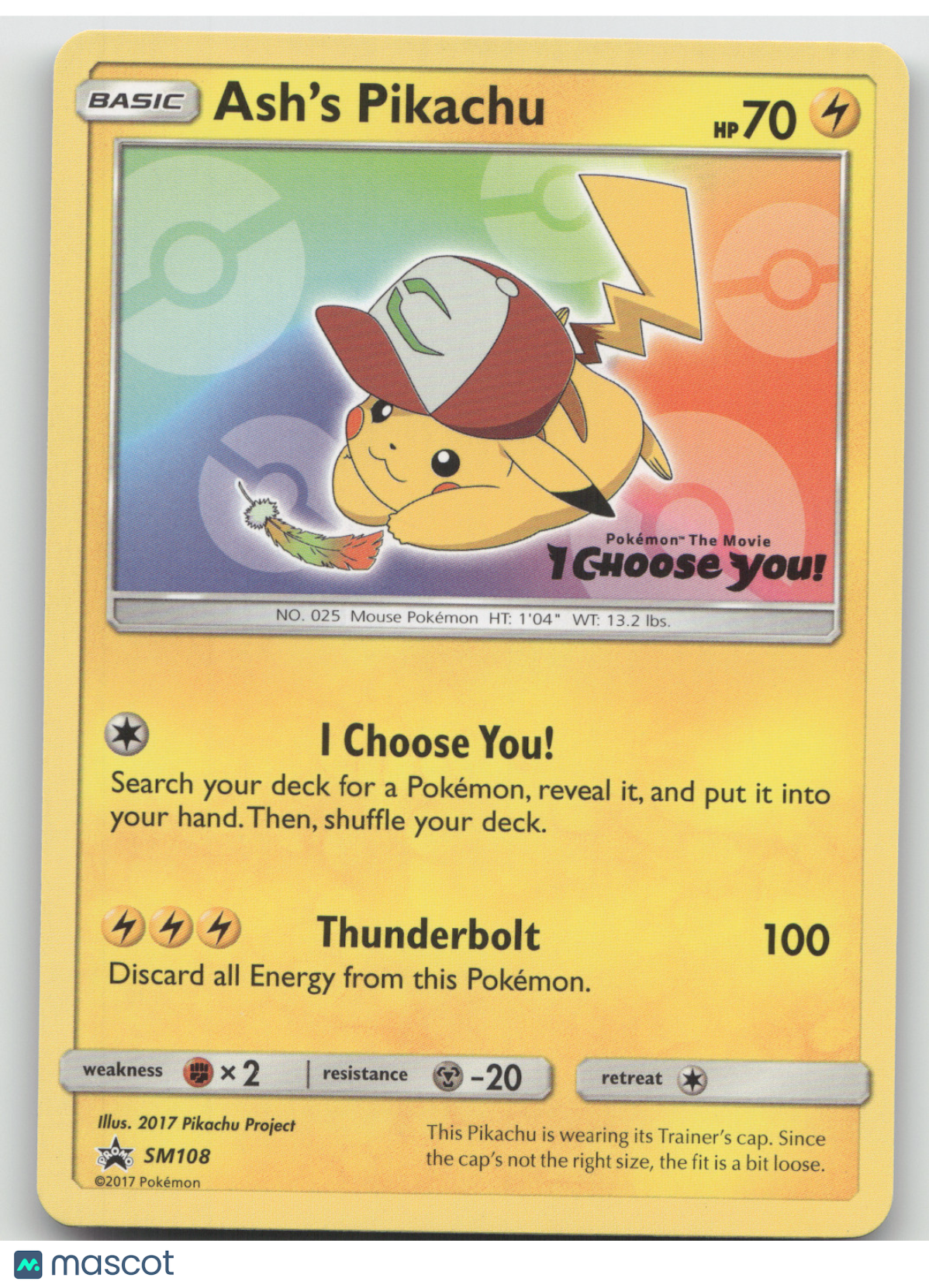 2017 Sun & Moon Promos Ash's Pikachu Black Star Promo #SM108