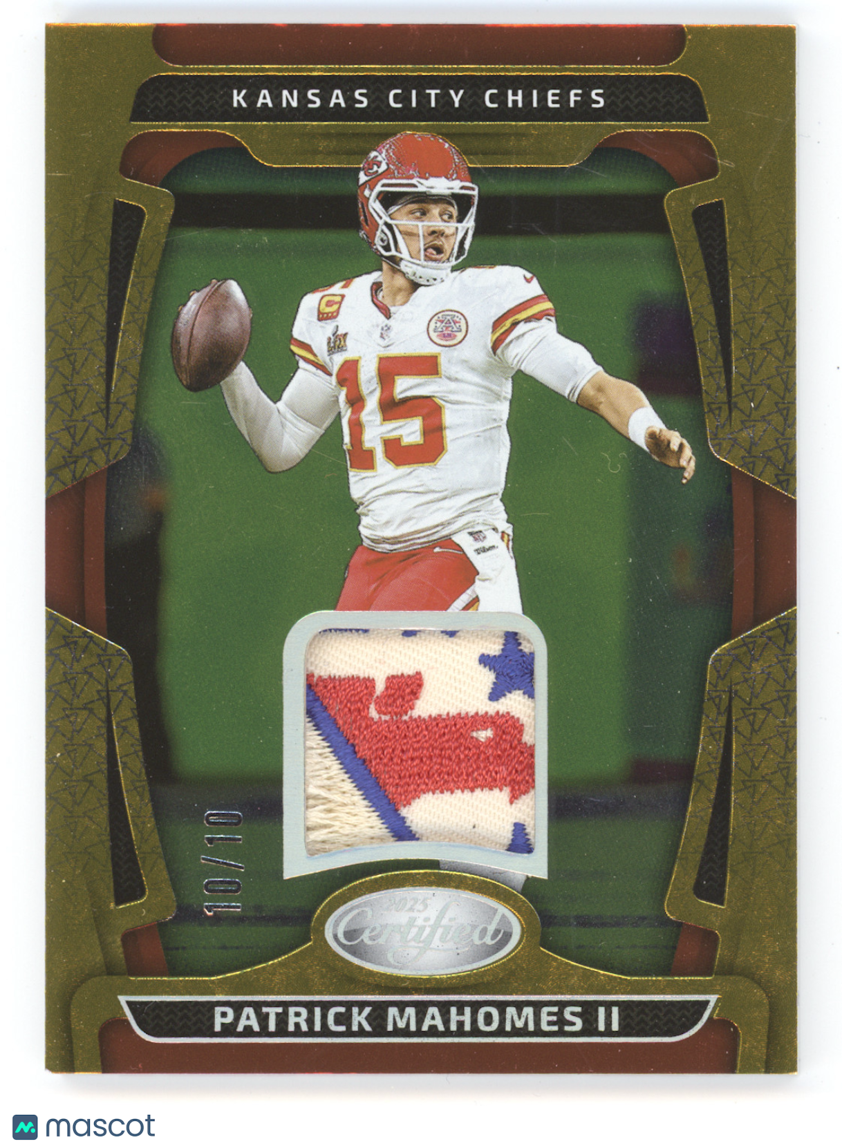 2025 Panini Certified Materials Mirror Etch Patrick Mahomes II #PMS Gold 10/10