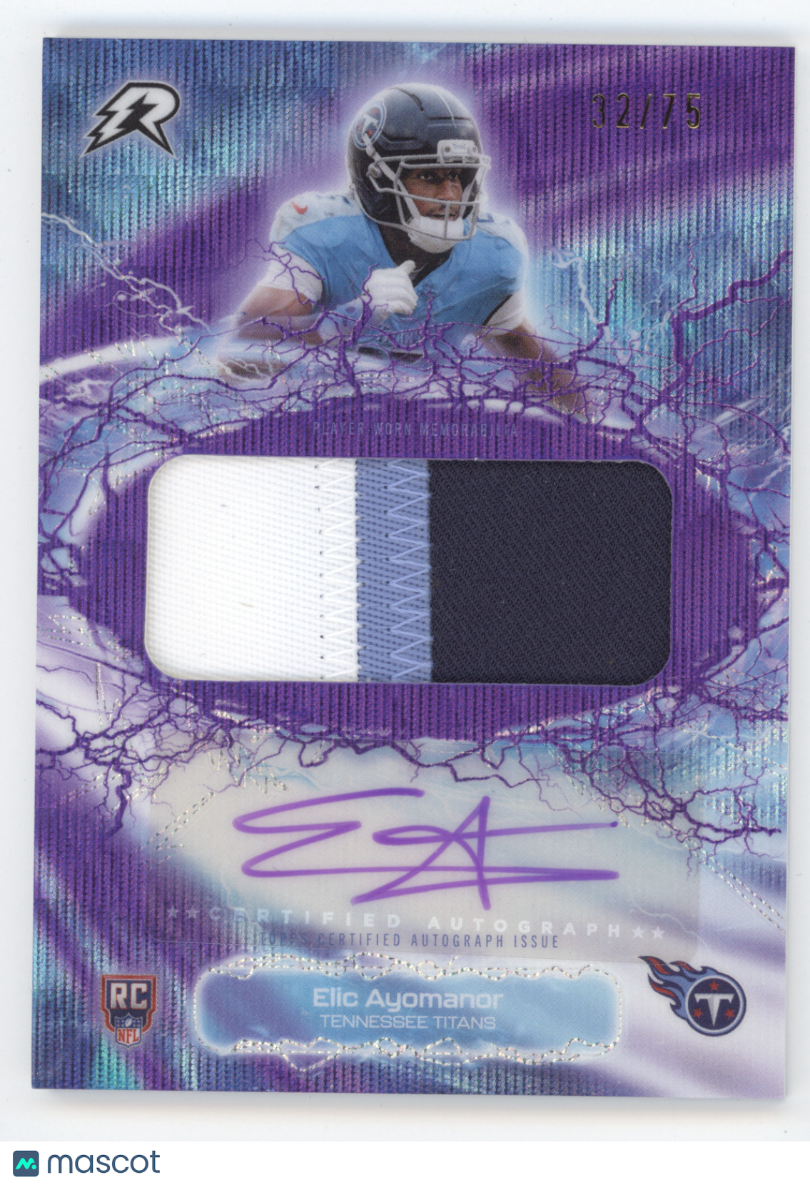 2025 Topps Resurgence Rookie Relic Auto Elic Ayomanor #EA Purple Surge 32/75 RC