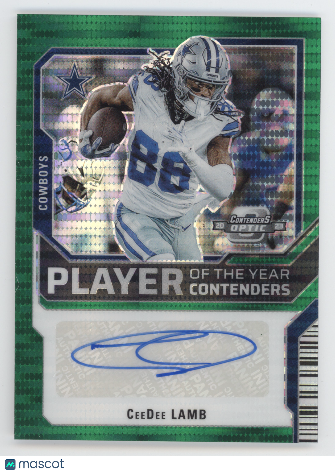 2023 Panini Contenders Optic Autograph CeeDee Lamb #POY-CLB Green Pulsar 18/30