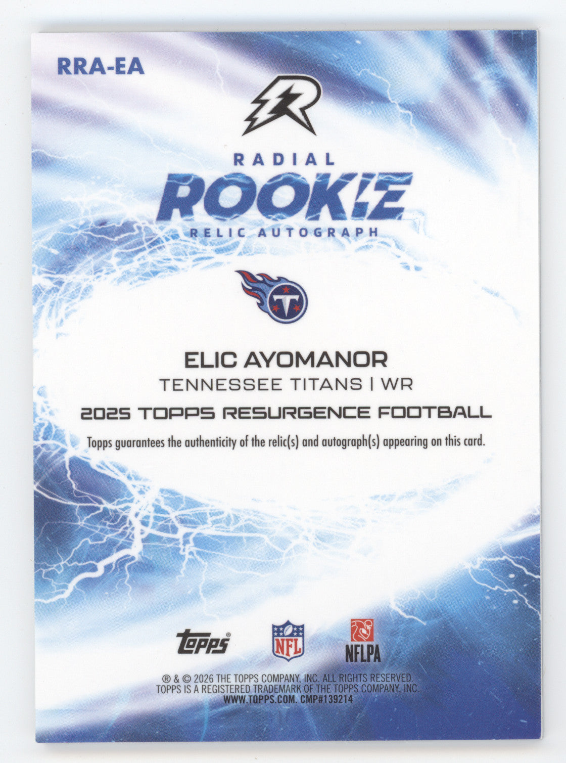 2025 Topps Resurgence Rookie Relic Auto Elic Ayomanor #EA Purple Surge 32/75 RC