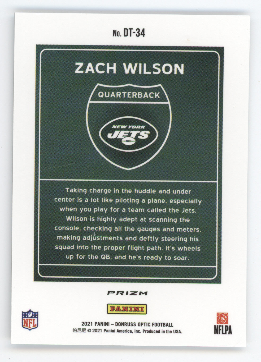2021 Donruss Optic Downtown Zach Wilson #DT-34 RC
