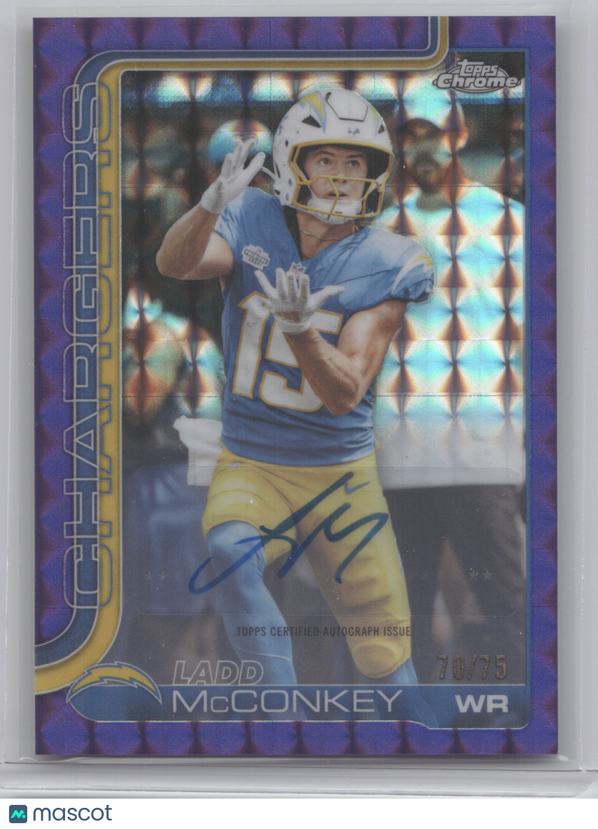 2025 Topps Chrome Autograph Ladd McConkey #BA-LM Purple Geometric 70/75